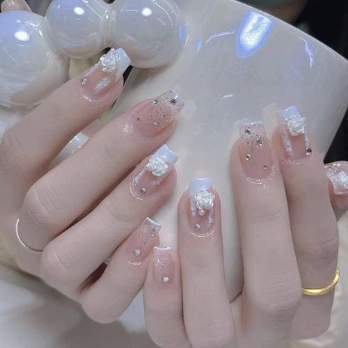 200PCS 3D Resin White Rose Flower Nail Art Charms 3D Flower Nail Art Accessories Exquisite Luxury Rose Nail Jewelry Sequins Decoration in 2 Styles for Nail Art Decoration or Jewelry Making（2 Colors）