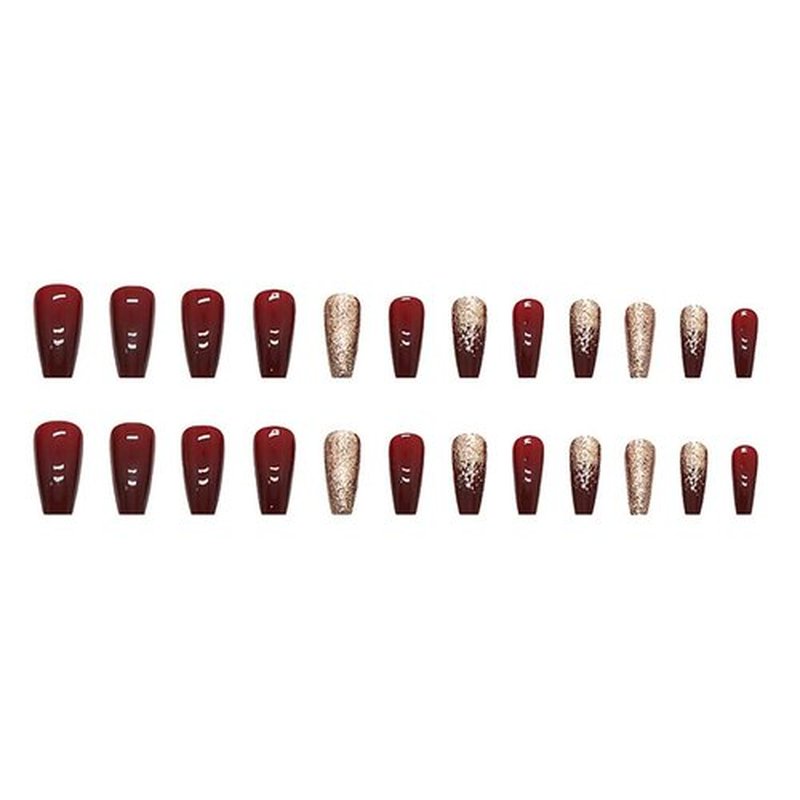 RikView Red Press on Nails Medium Fake Nails Glitter Nails Square Acrylic Nails Glossy Full Cover Nails 24 PCs/Set (Medium Red Glitter)