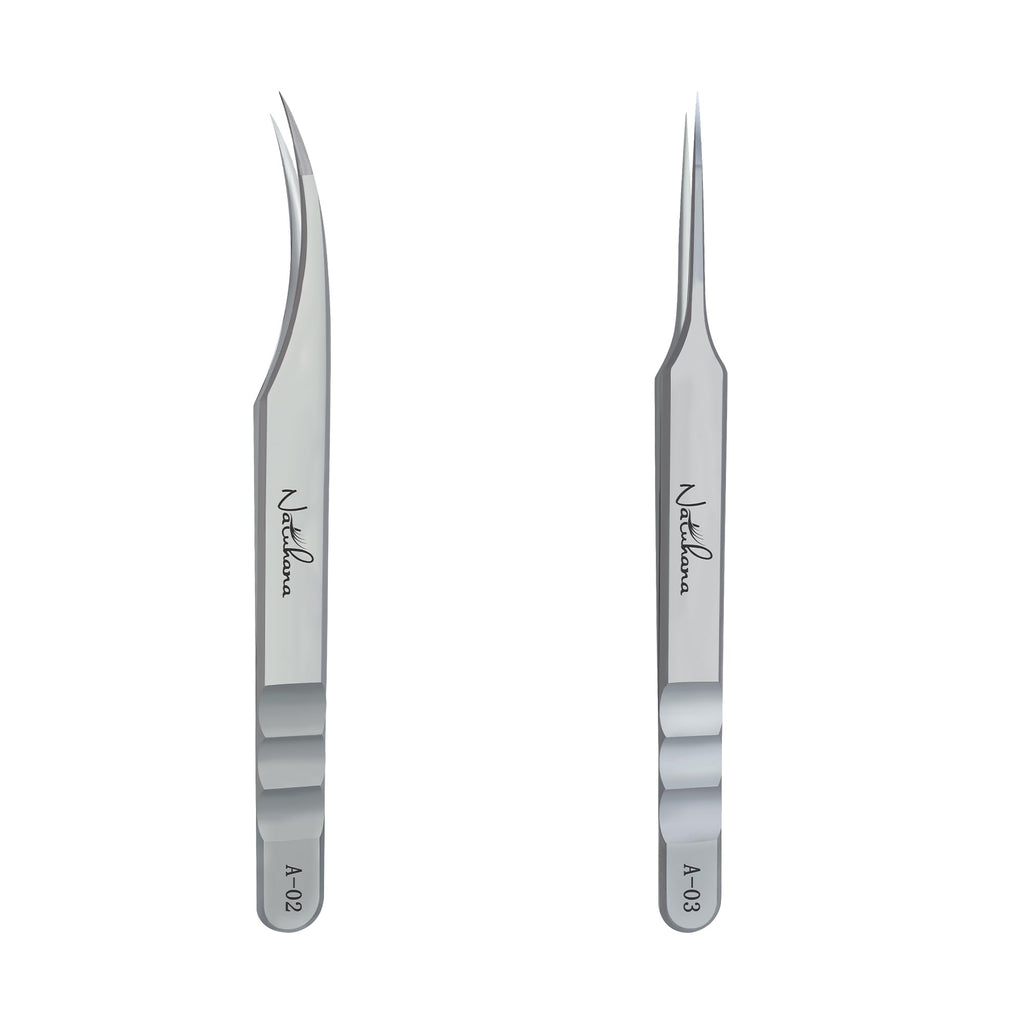 Natuhana High Precision Lash Tweezers for Individual and Volume Eyelash Extensions Pointed Premium Stainless Steel Curved Fiber Tip Professional Isolation Tweezer