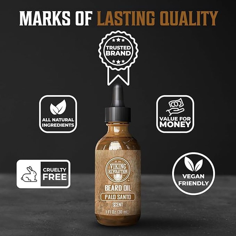 Viking Revolution Palo Santo Beard Oil - Natural Moisturizing Beard Conditioner with Argan & Jojoba Oil - 1 Pack