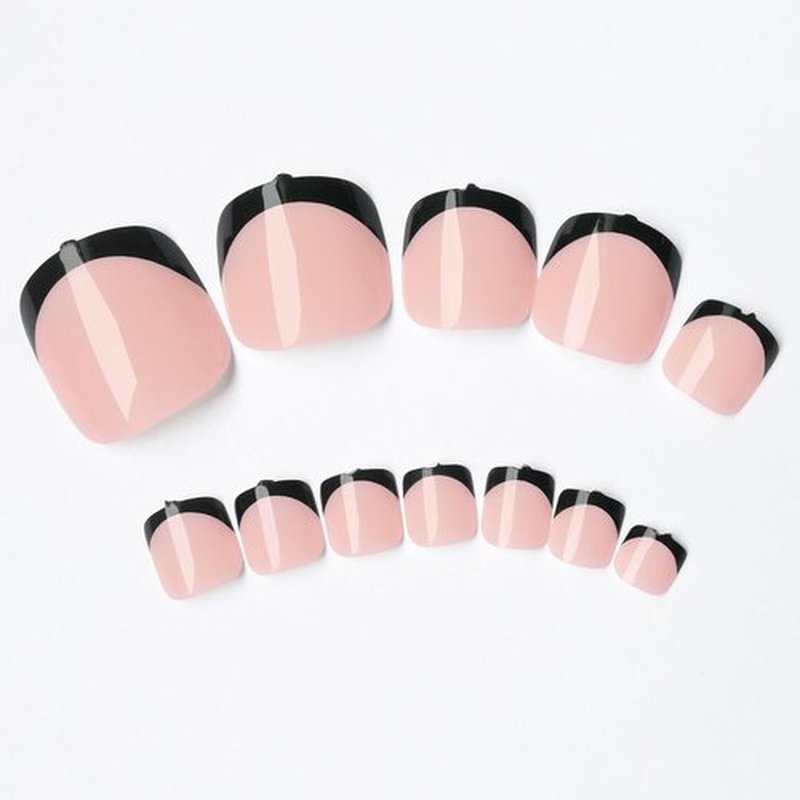 AddFavor 120pcs Press-on Toenails for Women, Black French Tip, Glossy Acrylic False Toenails