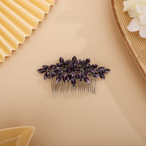 BERYUAN Crystals Hair Comb for Bride for Women for Girls Cute Teardrop Hair Comb Slide Multi-Color Purple