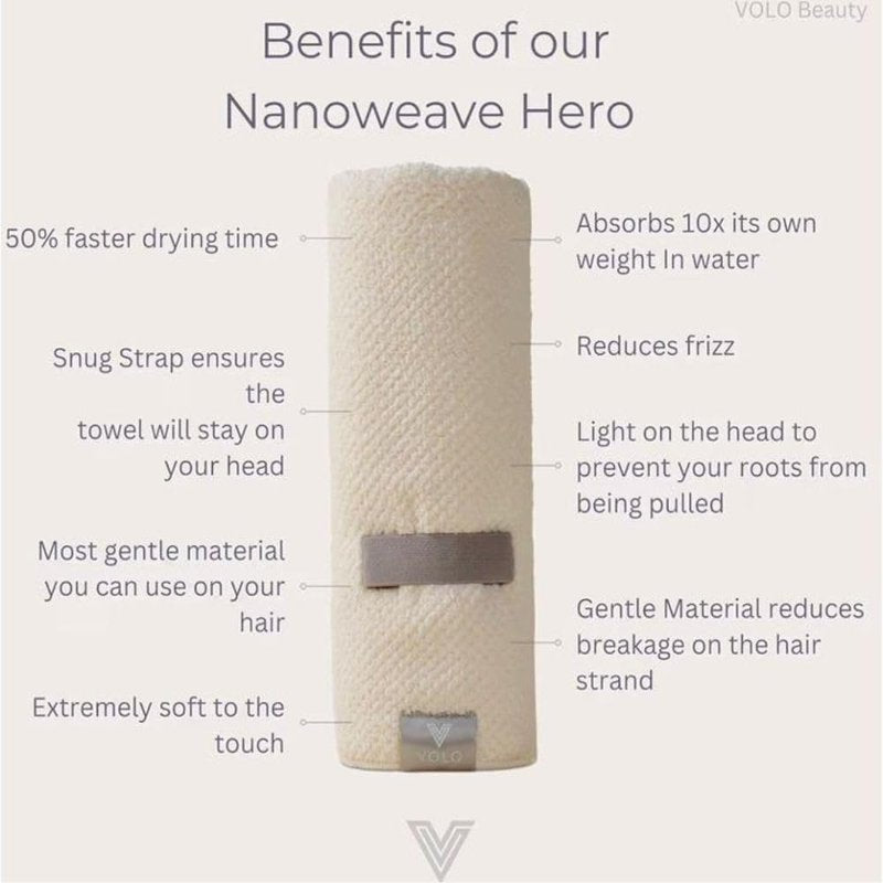 VOLO Hero Hair Towel – Ultra Soft Nanoweave™ Microfiber, Super Absorbent Quick Dry, Reduces Dry Time 50%, Anti-Frizz & Breakage, Secure Snug Strap, Large Wrap for All Hair Types - Cielo Blue