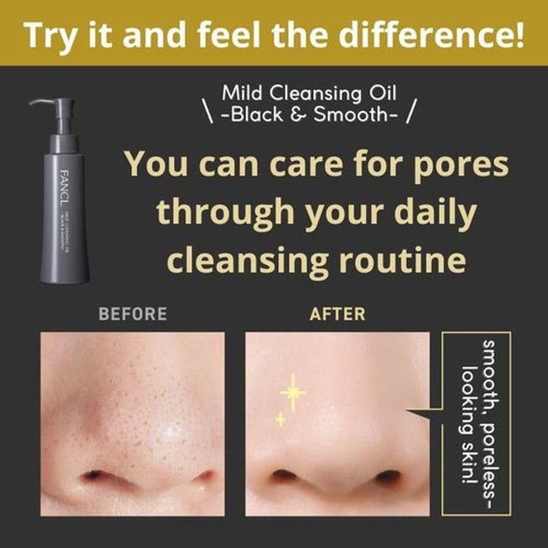FANCL Mild Cleansing Oil Black & Smooth, Japanese Facial Cleansing Oil, Makeup Remover, Oil Cleanser, Charcoal Formula, 100% Preservative Free, Clean Skincare for Oily Skin