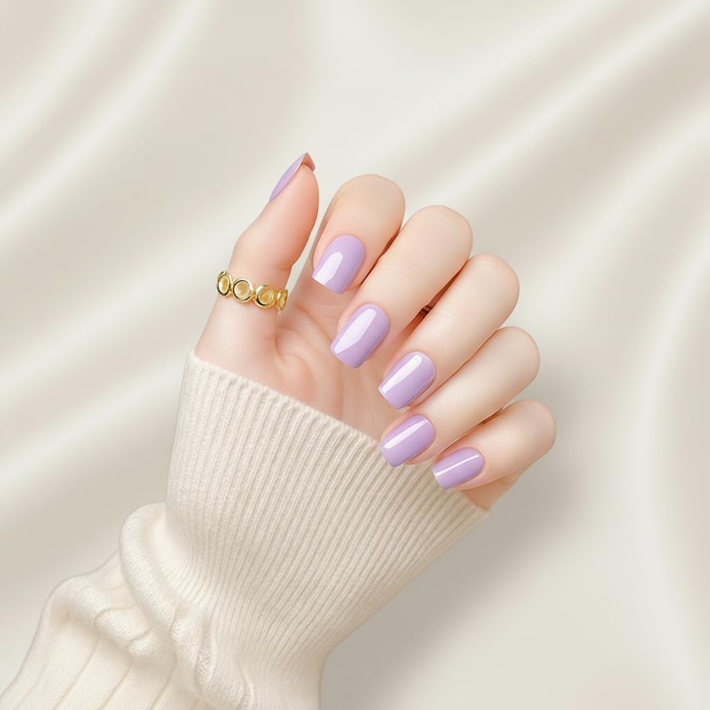 ZANVIA Press On Nails Short Square - Dusty Purple No Glue Soft Gel Nail Kit For Women, Instant Manicure Safe on Natural Nails, 24 Nails in 12 Sizes with File
