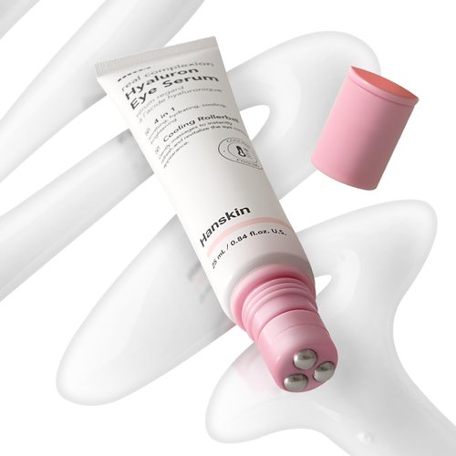 Hanskin Hyaluron Eye Serum - Hydrating Eye Care with 4 Types of Hyaluronic Acid | Cooling Metal Applicator | De-Puffing & Brightening | 0.85 fl oz
