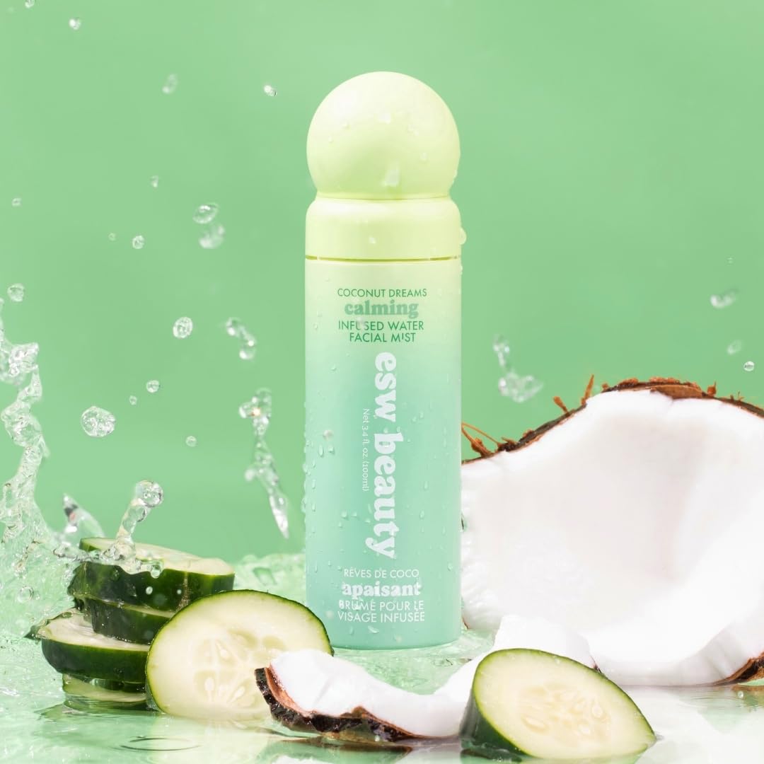 ESW Beauty Coconut Dreams Facial Mist - Hydrating Centella Face Mist - Makeup Primer & Setting Spray - Unscented Face Toner for Sensitive Skin with Coconut Water, Cucumber & Aloe 3.4oz