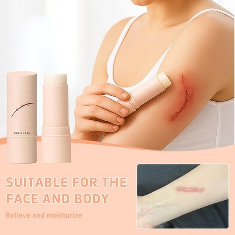 60% Stick. Thick Solid Velvety Film for Scars. Formula Infused with Centella Asiatica Extracts and Vitamin E. Soothing and Occlusive