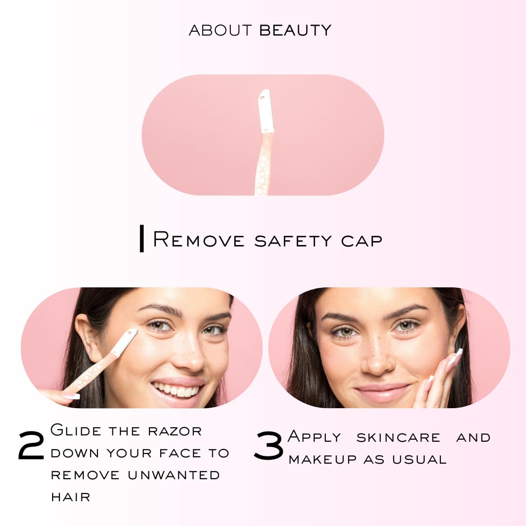 About Face Fuzz-Free Facial Razors - 18 Beauty Groomers for Hair Removal, Ideal for Shaving, Exfoliating, Dermaplaning and Brow Shaping, Japanese Steel Gently Removes Facial Hair