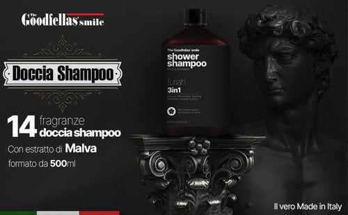 Goodfellas' Smile FURIAH 3-in-1 Shower Shampoo - Bold Leather & Wood Scent | Hydrating Body Wash & Hair Cleanser for Men | Made in Italy