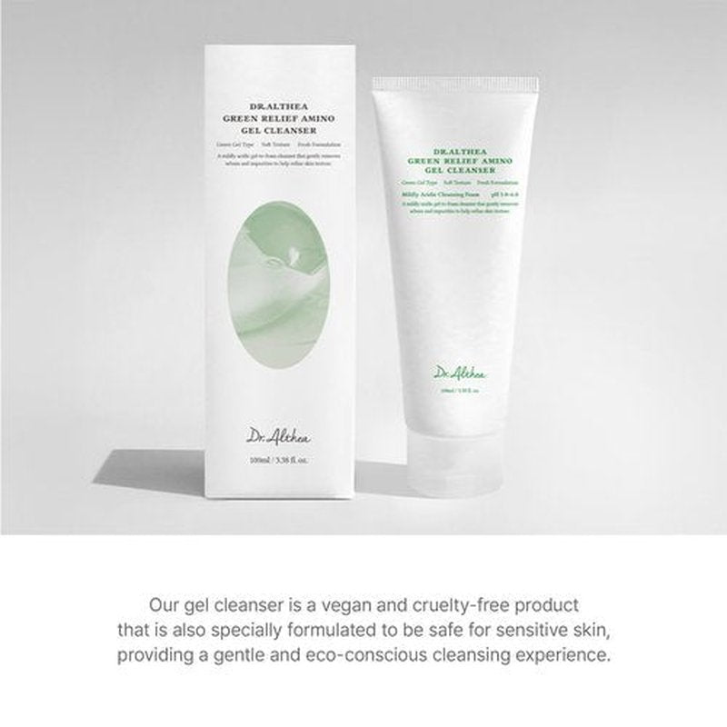 Dr.Althea Green Relief Amino Gel Cleanser | Lightweight & Hydrating Makeup Remover | Daily Face Wash with Hyaluronic Acid | Korean Vegan Skincare for All Skin Types | 3.38 Fl Oz