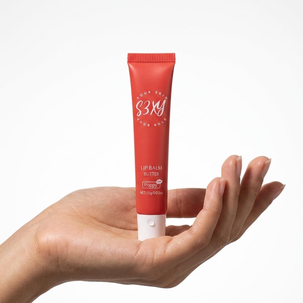 S3XY Tinted Lip Balm Butter - Vegan- Conditioning Lip Balm for Instant Moisture, Shine & Hydration - Sheer-Tinted, Soothing Skincare (Poppy)
