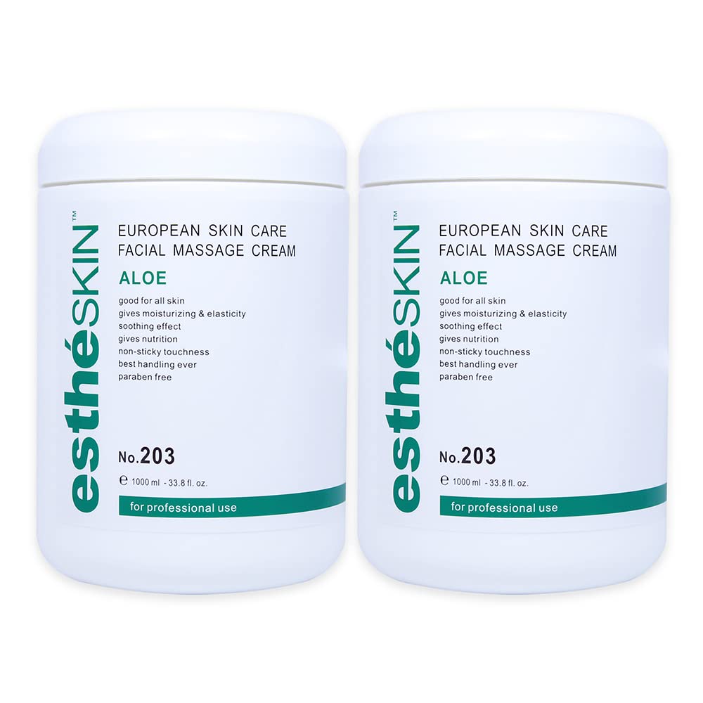 estheSKIN Facial Massage Cream for European Skin Care, 33.8 fl oz, 1000 ml (Aloe, 2 Pack)