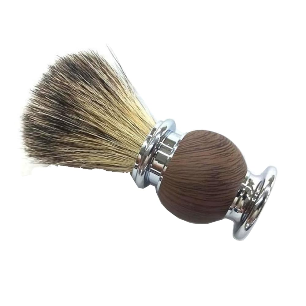 VWONST Premium Shaving Brush, Badger Hair Bristles, Brown Wood Handle with Chrome Accents