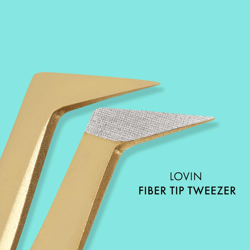 LBLA Lovin’ 90° Boot Tweezer – Lashbox LA Gold Fiber Tip Grip for Easy Lash Pickup & Placement – 24K Gold Plated Stainless Steel – Professional Volume Lash Tool