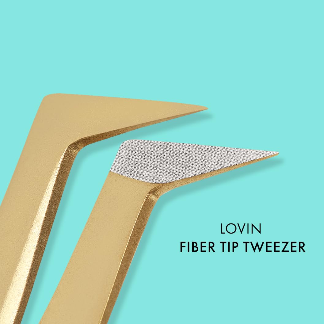 LBLA Lovin’ 90° Boot Tweezer – Lashbox LA Gold Fiber Tip Grip for Easy Lash Pickup & Placement – 24K Gold Plated Stainless Steel – Professional Volume Lash Tool