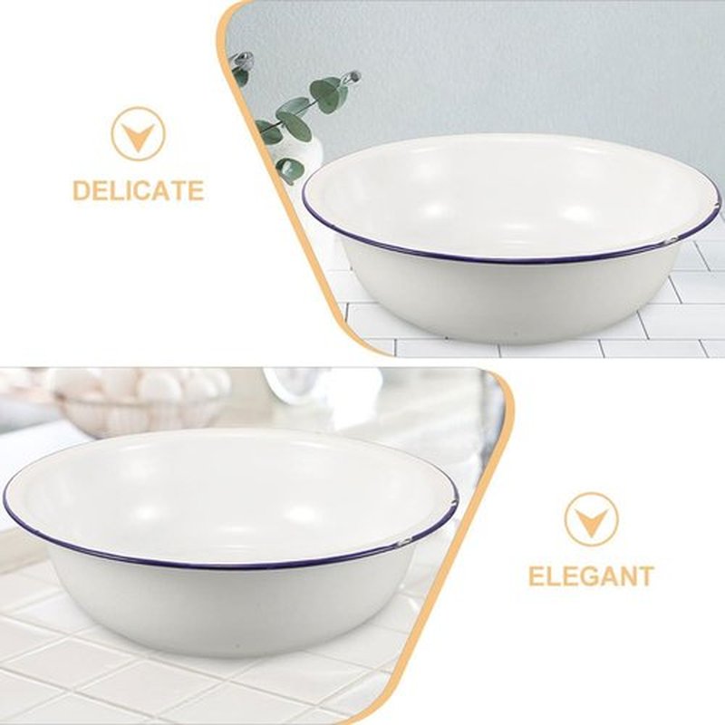 Healeved Enamel Wash Basin 32cm Large Enamel Mixing Bowl Face Washing Basin ware Salad Bowl Soup Bowl Sourdough Bowl Footbath