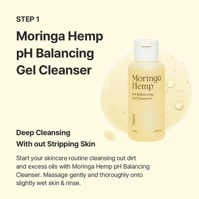 Natural Derma Project - Travel Kit - Mini Travel Size Skincare Essentials - Moringa Hemp Gel Cleanser, Green Caper Toner Essence, Cica Bio-Placenta Cream, B9 Tone-Up Cream (4 items)