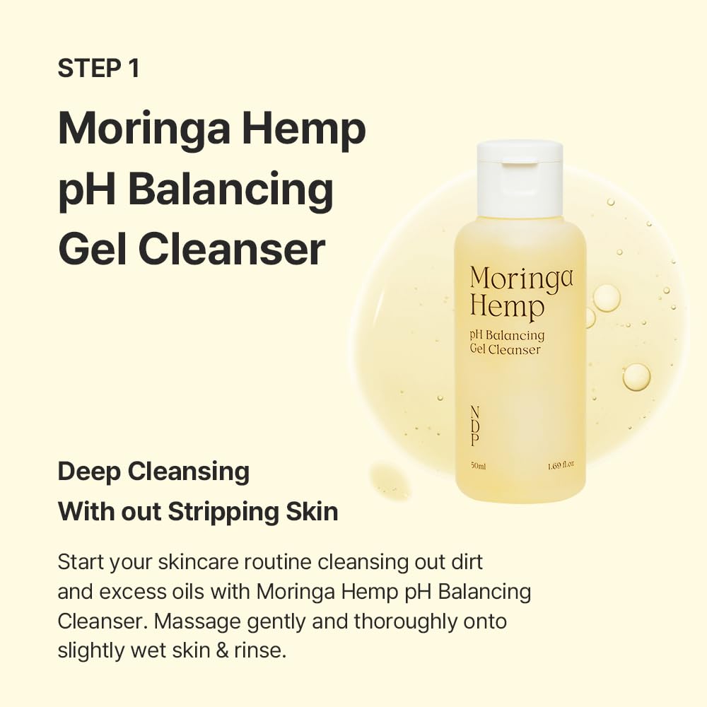 Natural Derma Project - Travel Kit - Mini Travel Size Skincare Essentials - Moringa Hemp Gel Cleanser, Green Caper Toner Essence, Cica Bio-Placenta Cream, B9 Tone-Up Cream (4 items)