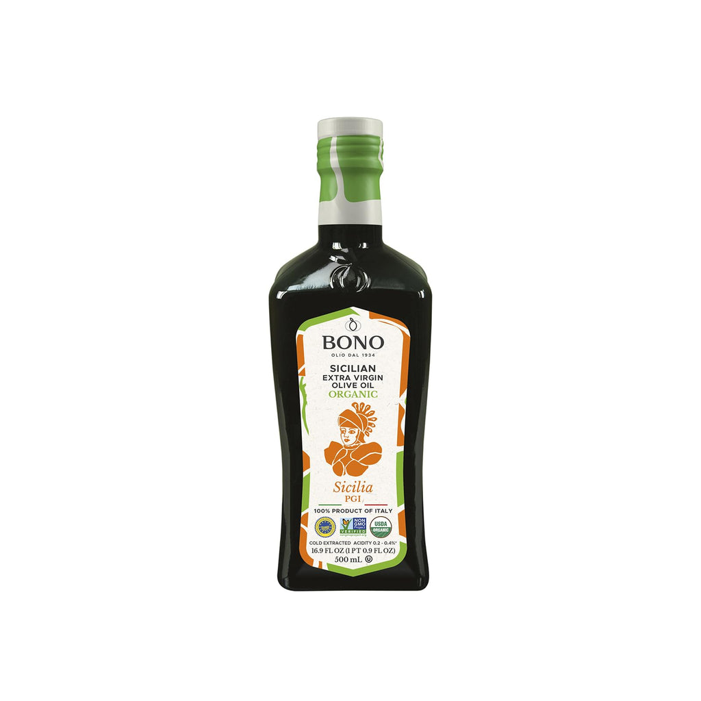 Bono Organic Sicilian PGI Extra Virgin Olive Oil, 16.9 Fl Oz – USDA Organic, Non-GMO, Cold Extracted, Certified Gluten Free, Clean Label Project Purity Award Winner