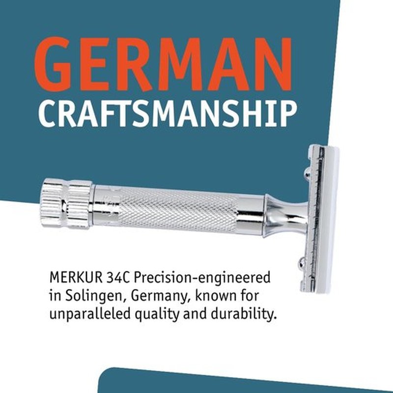 Merkur Short Handle Safety Razor - Precision Shaving Experience with 10 Blades Included