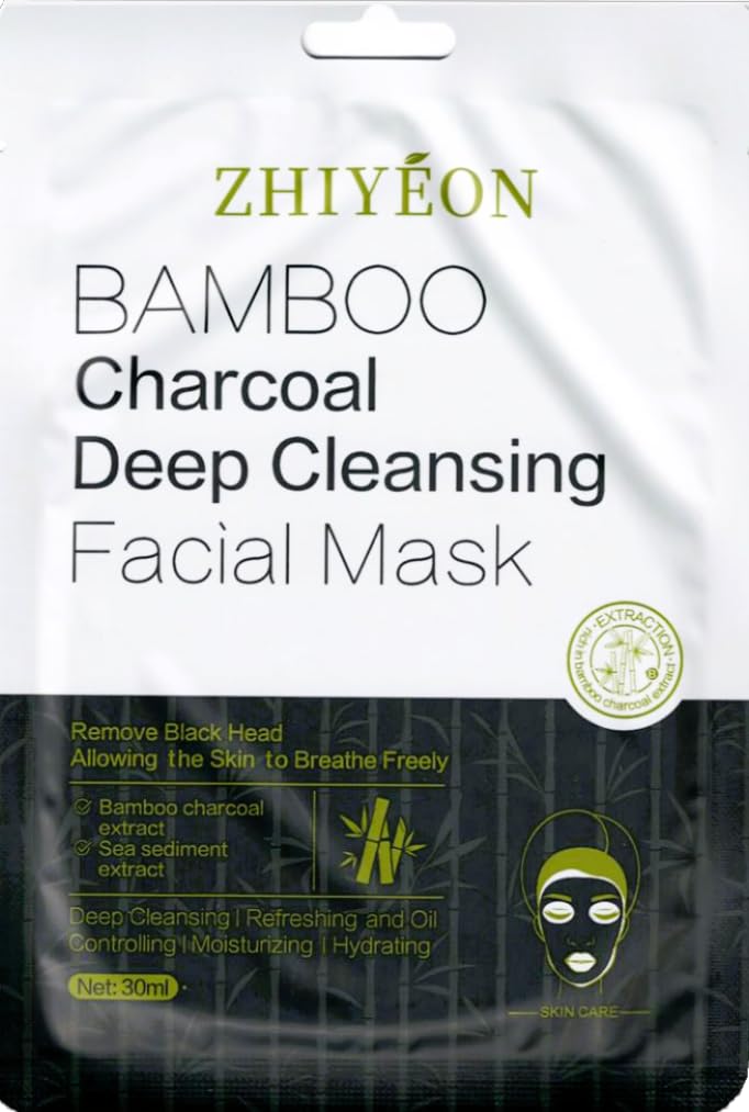 ZHIYEON Bamboo Charcoal Deep Cleansing Facial Mask, Black Head Removal, 30ml, With Green Tea Extract, 15-20 Minutes Treatment, Pack of 5