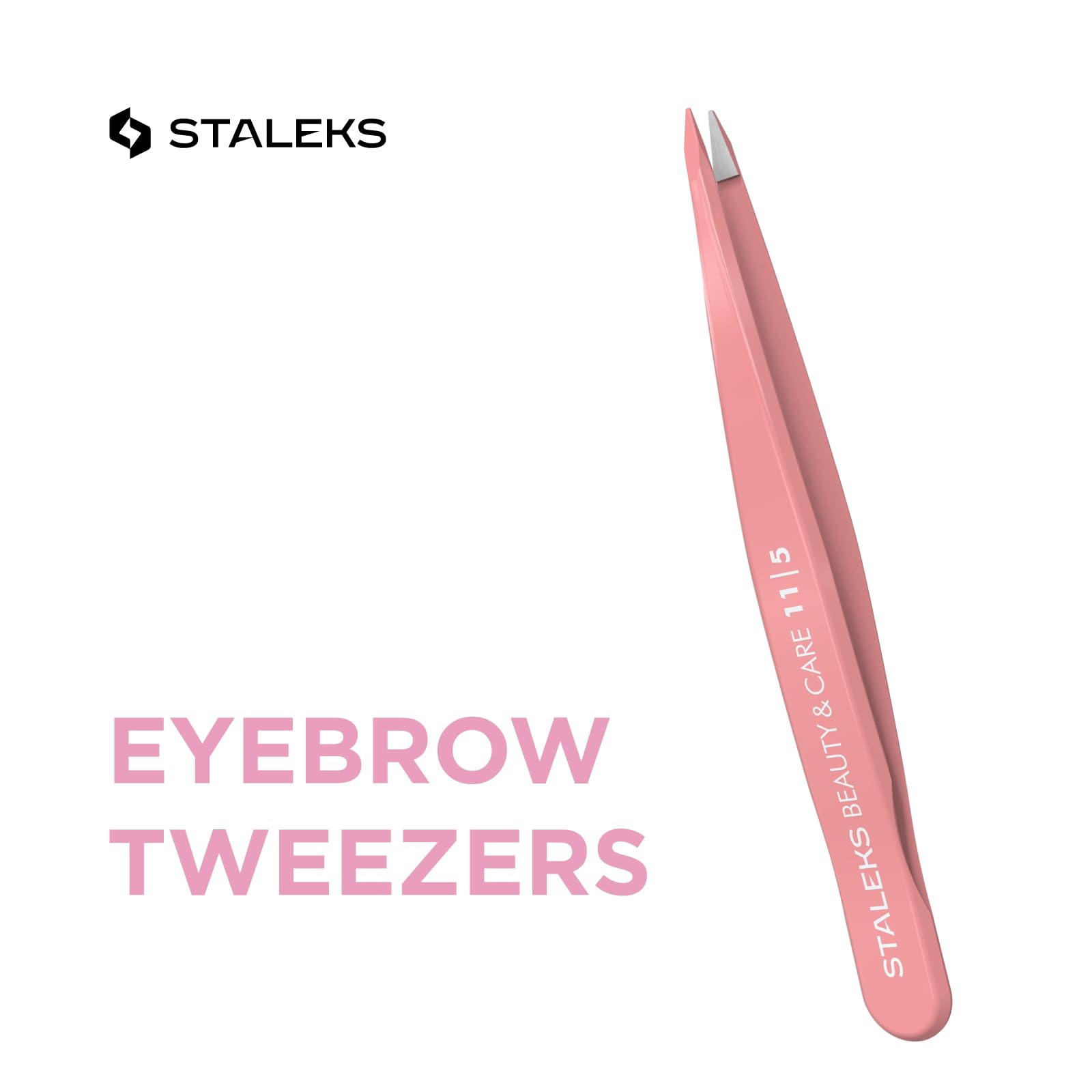 STALEKS BEAUTY & CARE 11 Type 5 Eyebrow Tweezers – Pointed Stainless Steel with Stylish Colored Handles for Ingrown Hairs & Spot Correction
