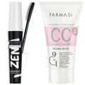 FARMASi CC Cream & Zen Extension Lash Mascara Makeup Set, Color Correcting Skin Tint with SPF 25, Medium Shade, Natural Finish Makeup Bundle