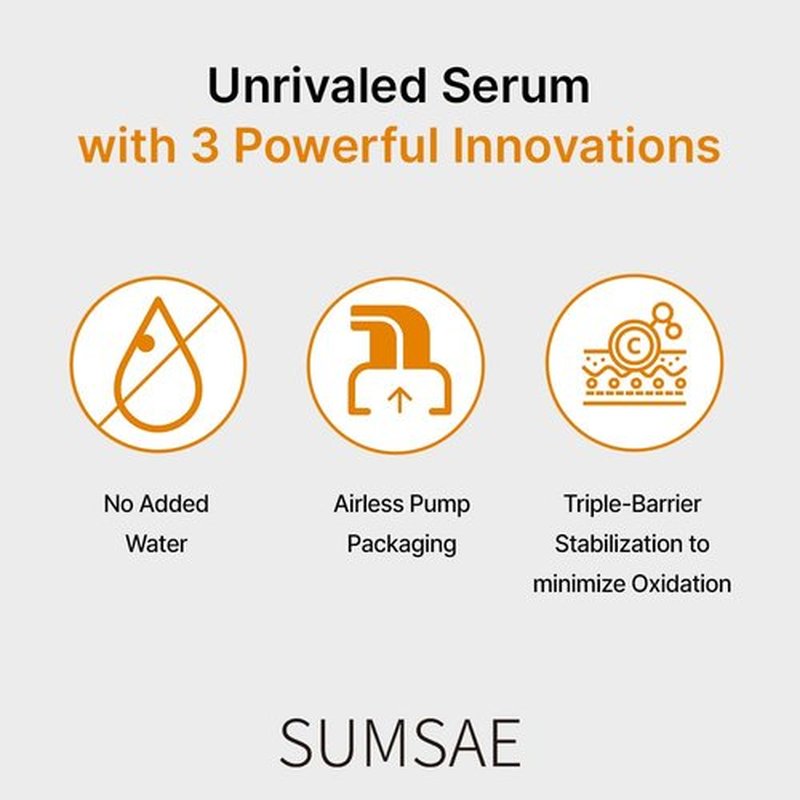 SUMSAE Pure Vitamin C Serum - Korean Skincare with Vitamin 10.5%, Waterless (No oxidation formula), Special Airless Pump, Brightening and Firming Skin, Improving Uneven/Dull Skin Tone, 30ml/1.01fl.oz