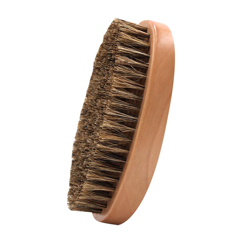 Soft Boar Bristle Moustache Brush Travel Size Beard Brush Wood Pocket Beard Brush Oval Wooden Beard Brush Facial Hair Beard Combing Brush Mustache Soften Brush for Men