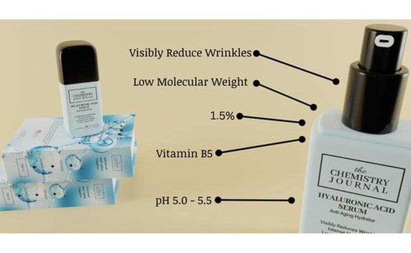 THE CHEMISTRY JOURNAL Hyaluronic Acid Serum for Face - Visibly Reduce Wrinkles, Smooth & Plump Skin, Vitamin B5, Low Molecular Weight, Hydrating Anti-Aging Serum. Made in the United States of America.
