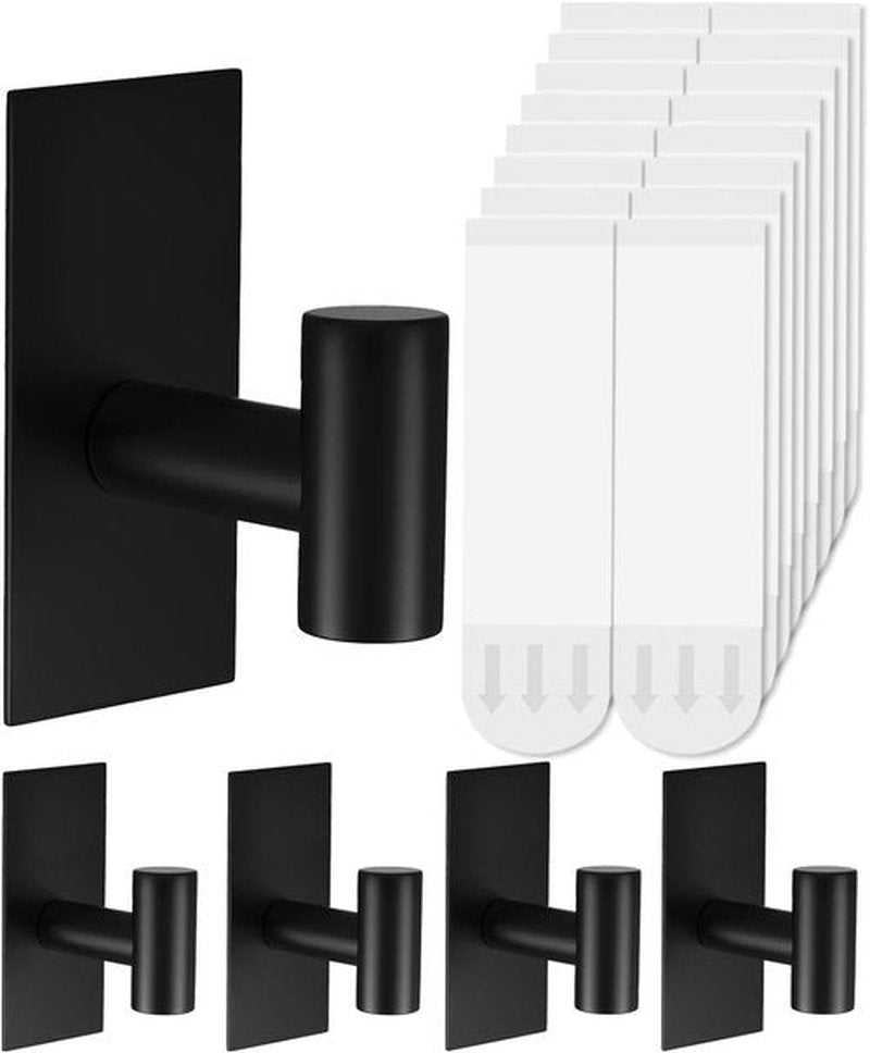 Heavy Duty Towel Hooks by [Brand Name] - 5 Pcs Adhesive Wall Hooks | Removable No-Damage Strips - X-Large Black 304 Stainless Steel