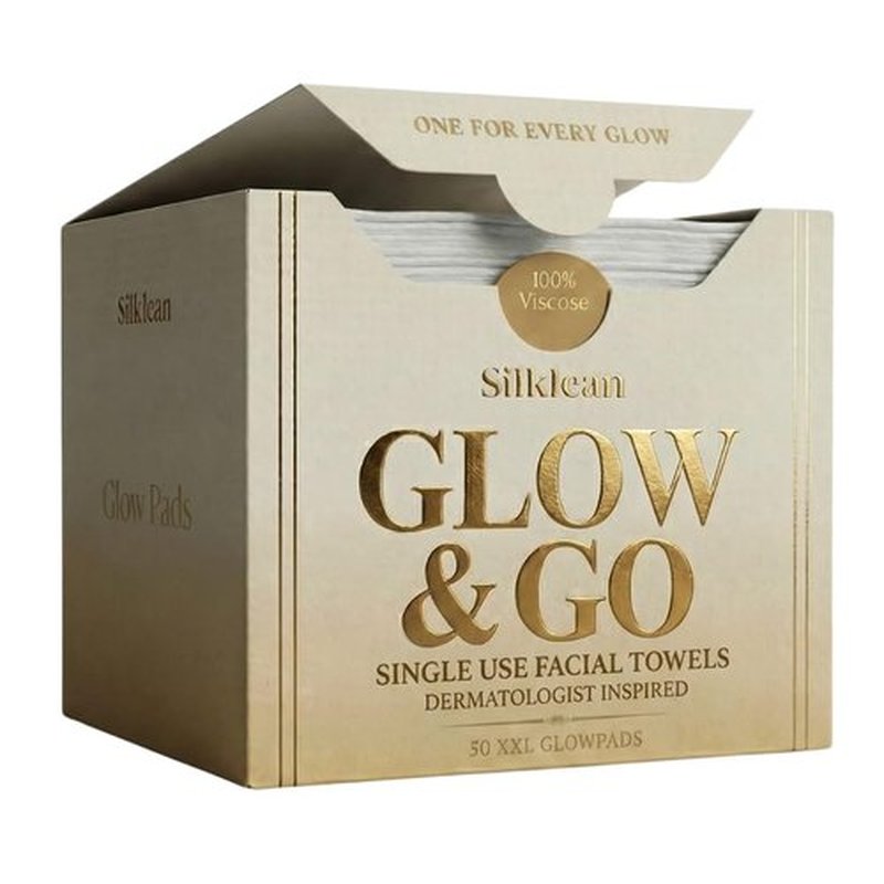 Silklean Glow & Go XL Disposable Face Towel 10x15 Inch, 100% Biodegradable Premium Towels for Fine Line Prevention & Radiant Skin, Chemical Free, 50 Count One Month Supply, 1 Pack