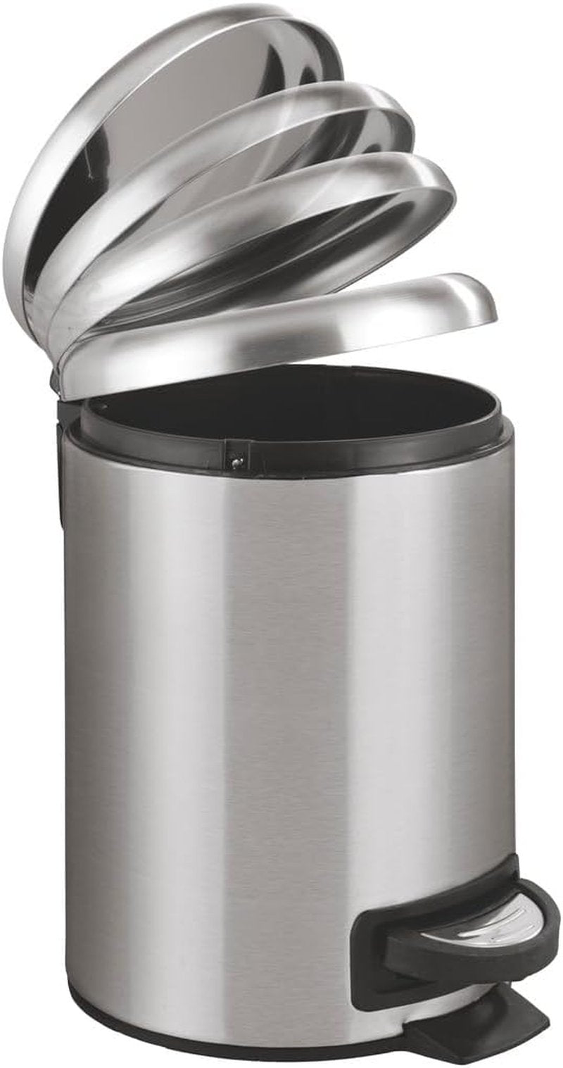 WENKO Stainless Steel Small Trash Can - Pedal-Operated Bathroom Bin with Removable Inner Bucket | 0.79 Gal, Silver