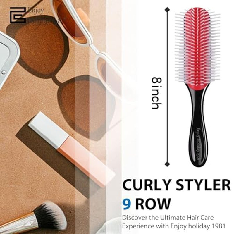Skiennix Hair Brush - Classic Detangling Tool for Curly, Thick Hair | 7 Rows, Black, Travel-Friendly