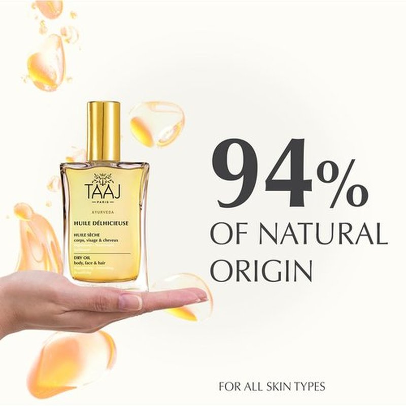 TAAJ | Délhicieuse Dry Beauty Oil | Nourishing Face, Body & Hair Oil | Vegan & 96% Natural | 1.7 fl oz