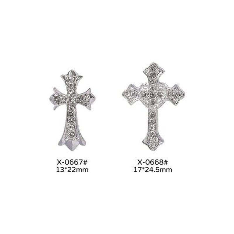 20pcs Retro Alloy Pearl Cross Nail Charms, Y2K Rhinestones for Nail Art, Punk Gothic Design Kit