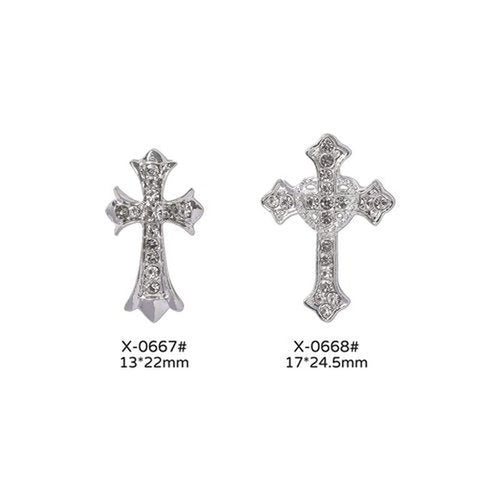 20pcs Retro Alloy Pearl Cross Nail Charms, Y2K Rhinestones for Nail Art, Punk Gothic Design Kit