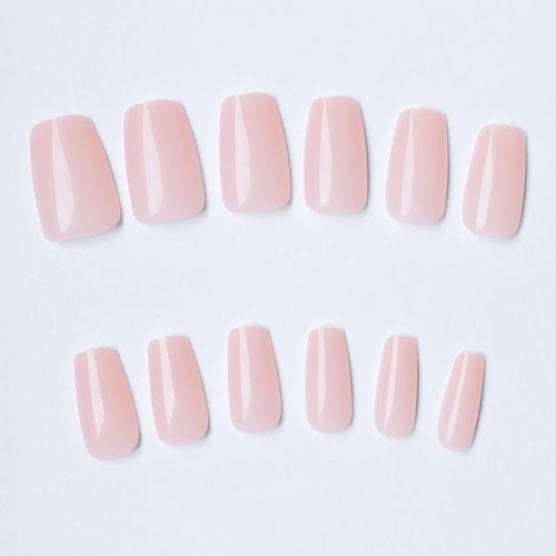 AddFavor 300pcs Coffin Press on Nails Medium Fake Nails Nude Pink Nails Glossy Ballerina Square Nail Press on Acrylic False Nail for Women Girls