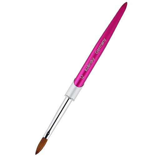 100% Pure Kolinsky Acrylic Nail Brush Size 12, Hair Acrylic Crystal Hot Red Pink with Silver Ferrule Round Shaped for Women Girls Manicure Tools Accessories