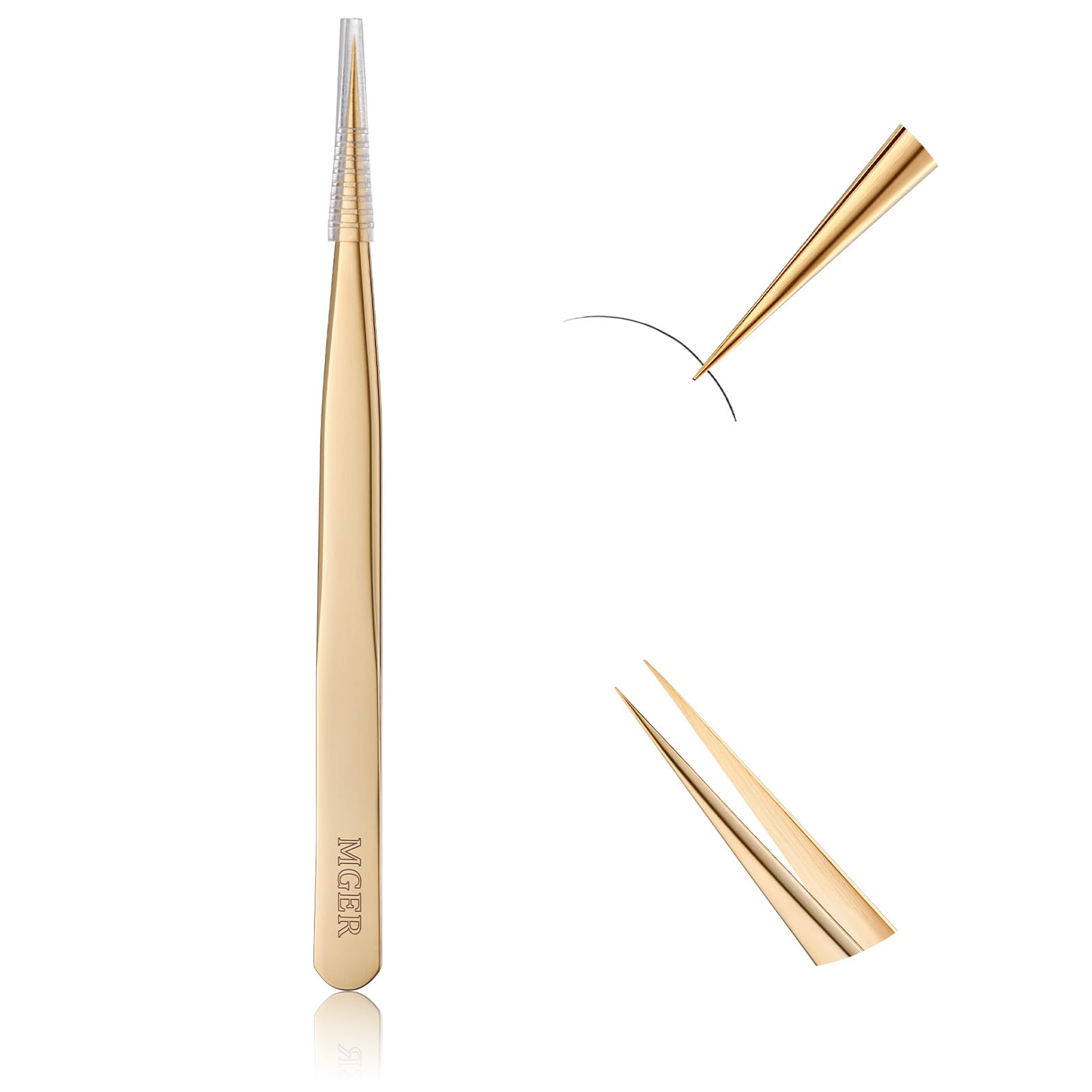 MGER Isolation Tweezers for Eyelash Extensions - Straight & Pointed Isolation Tweezers for Individual Lashes, Effortless Application with Precision Tweezers, Gold