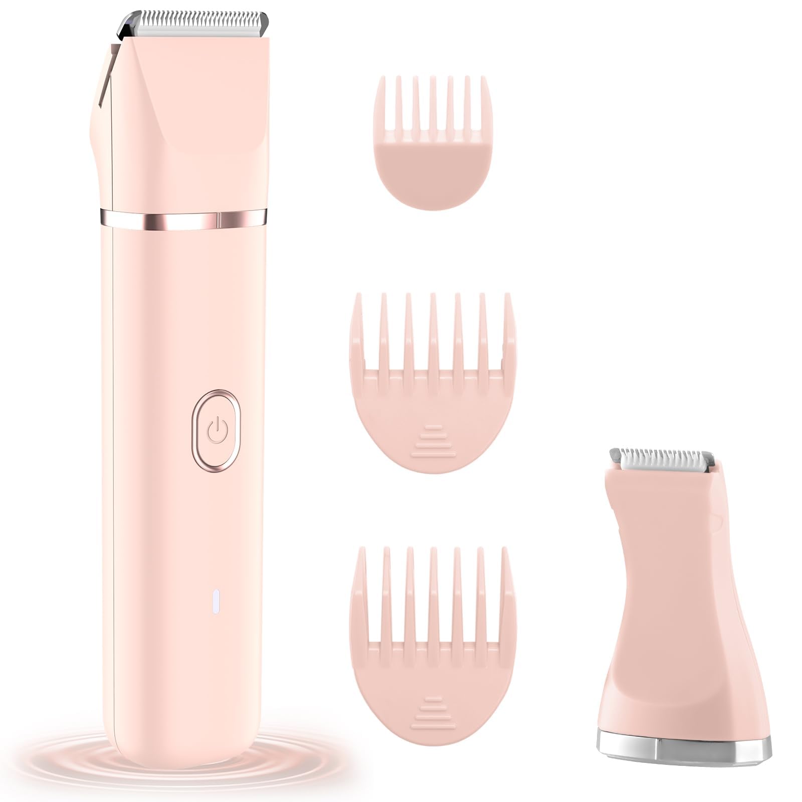 2-in-1 Bikini Trimmer for Women, Waterproof Painless Body Shaver for Legs, Underarms, Bikini Line with Narrow & Wide Ceramic Blades, 3 Combs, USB Rechargeable, Travel Friendly Gift for Women,Pink