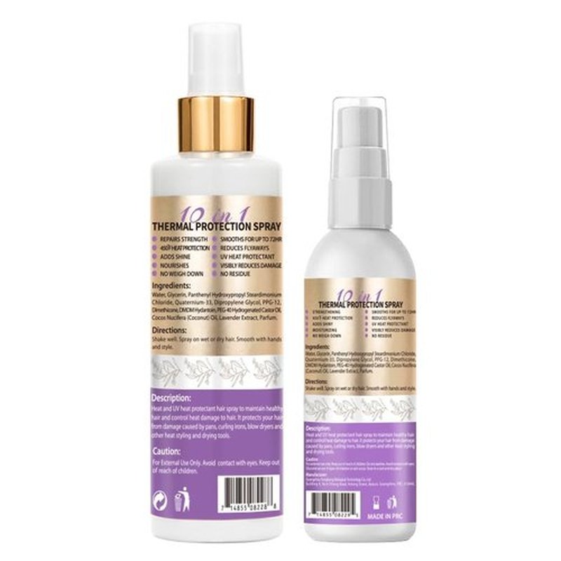 10 in 1 Heat Protectant Spray for Hair Protectant Product- Lavender Hair Heat Protectant Treatment - Repair 450°F Thermal Protector- Nourishing Formula Heat Protection Spray for Damage & Tame Frizz