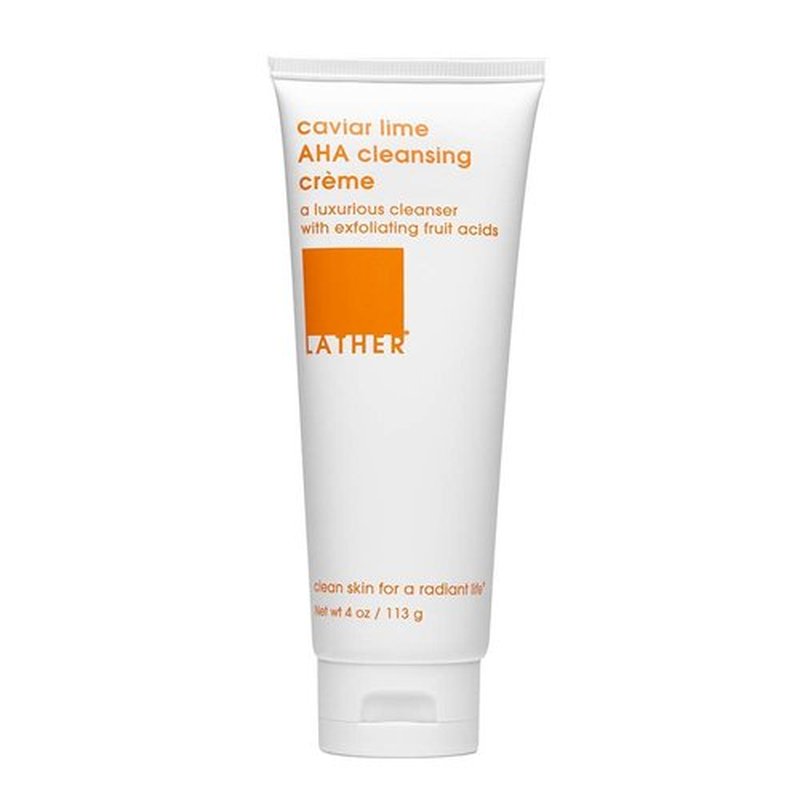 LATHER Caviar Lime AHA Cleansing Cream - Exfoliating Face Wash with Lactic Acid & Vitamin C - 4 Fl Oz for All Skin Types