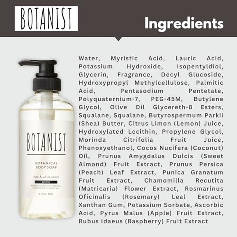 BOTANIST Sensitive Skin Body Wash for Women, Hypoallergenic Body Wash with Shea Butter & Aloe Extract, Hydrating Shower Gel, Sulfate & Paraben Free BODY WASH in Japan 16.5 Fl Oz ROSE & WHITE PEACH 2EA