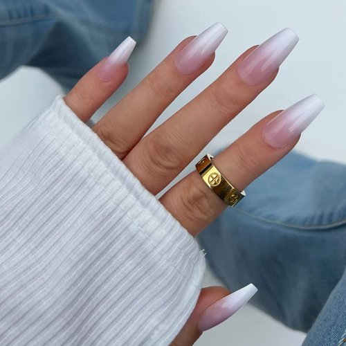 Kiara Sky Press On Nails | XPRESS PRO 100% Acrylic Nails | 30-Piece Kit Includes Nail Glue, Cuticle Pusher, File & Prep Pad | Medium Coffin - Pink Ombre