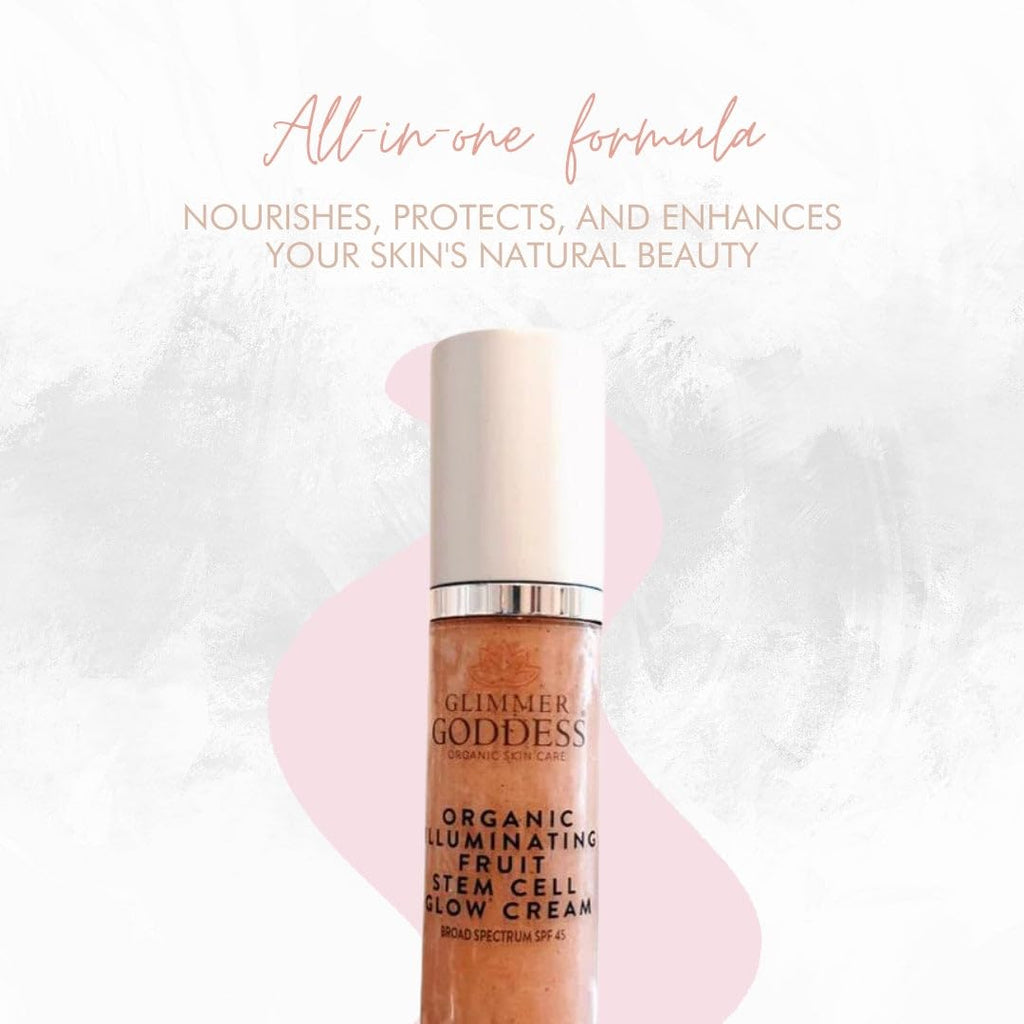 Glimmer Goddess Organic Illuminating Fruit Stem Cell Glow CC Cream SPF 45 - Skin Moisturizer with Anti-Aging, Nourishing Pearls, Vegan, Reef-Safe, Dry Skin, ROSE GOLD GLOW 2 oz