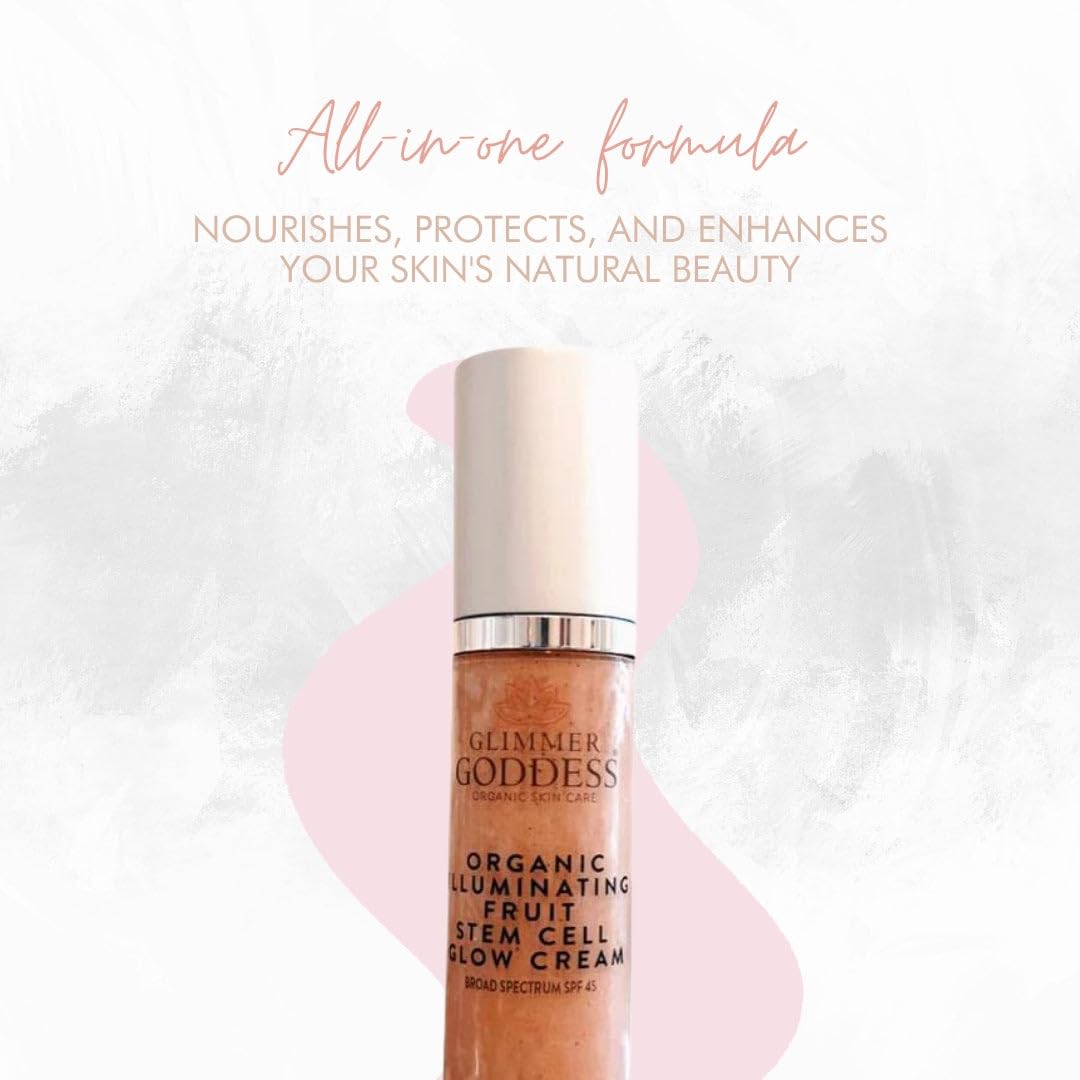 Glimmer Goddess Organic Illuminating Fruit Stem Cell Glow CC Cream SPF 45 - Skin Moisturizer with Anti-Aging, Nourishing Pearls, Vegan, Reef-Safe, Dry Skin, ROSE GOLD GLOW 2 oz