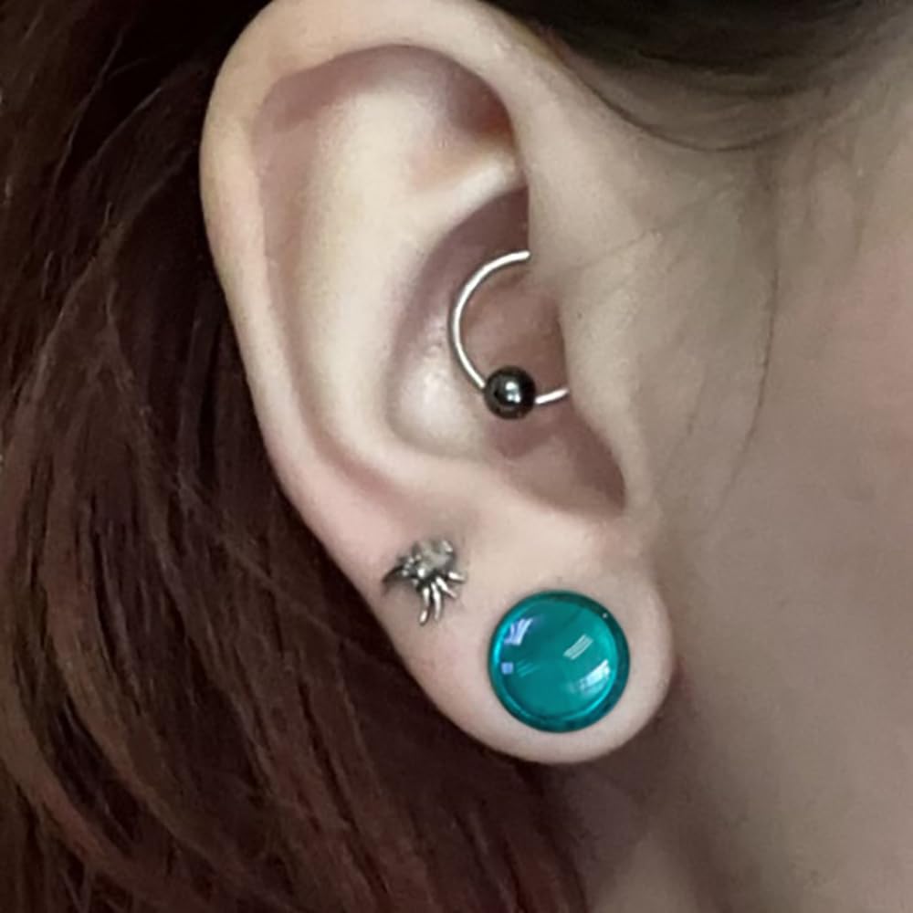 BOKABOO 14 PCS Glass Ear Gauges Stretching Kit Short Taper Expander, Turquoise 14g-2g Comfy Dead Stretching Plugs with Rubber Rings, Crazy Domed Body Piercing Jewelry Set