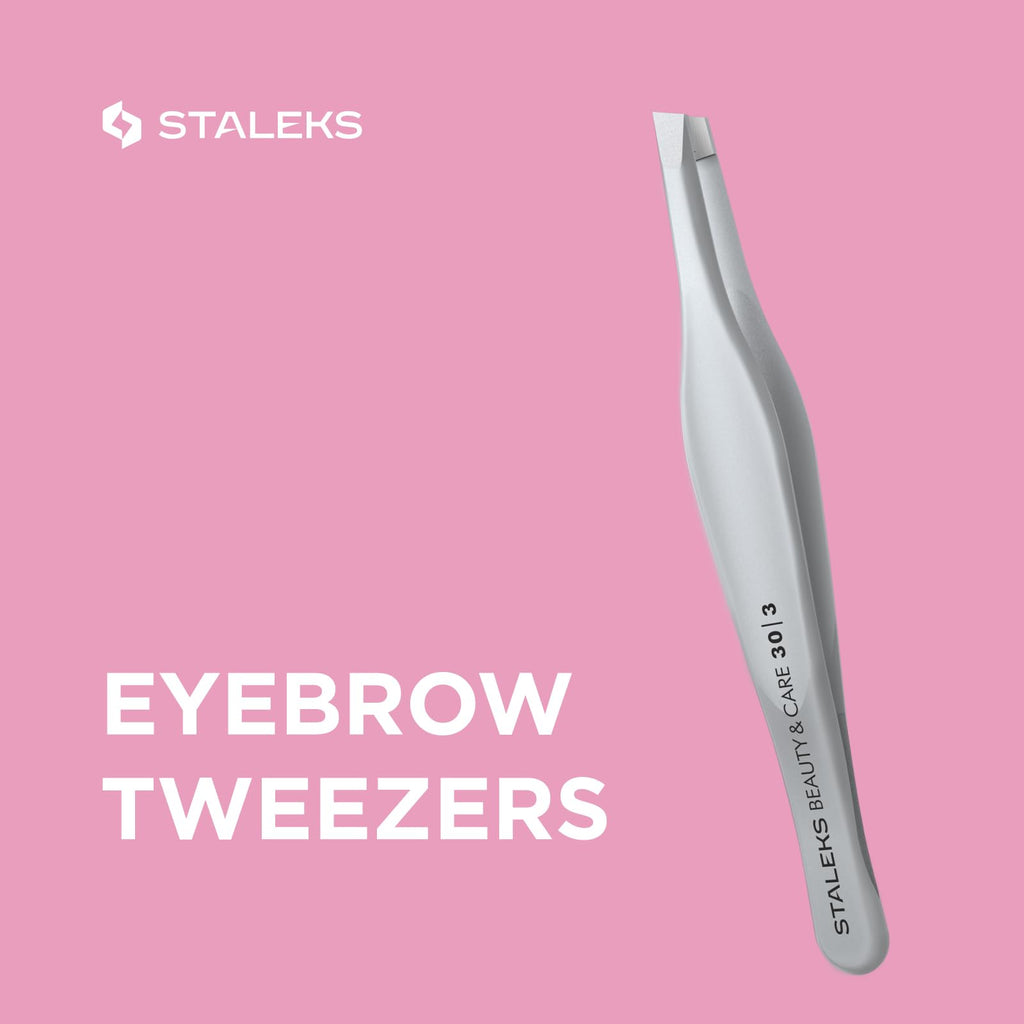 STALEKS BEAUTY & CARE 30 Type 3 Eyebrow Tweezers – Wide Beveled Stainless Steel with Ergonomic Handles for Thick Brows & Home Use